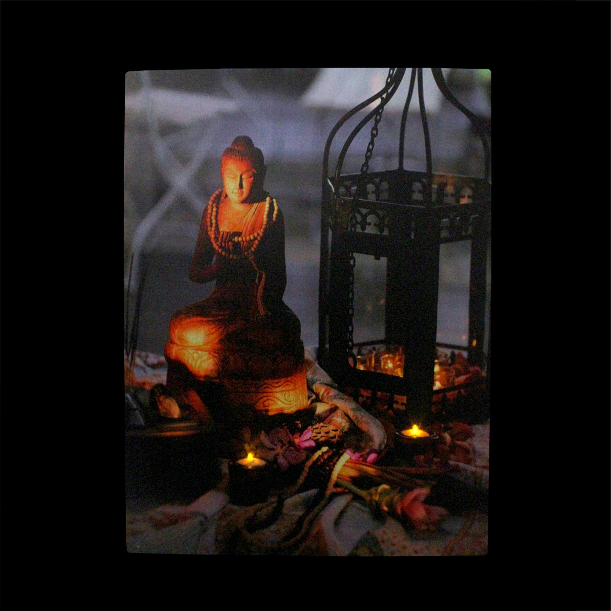 15" LED Flickering Candles with Hindu Buddha Wall Art